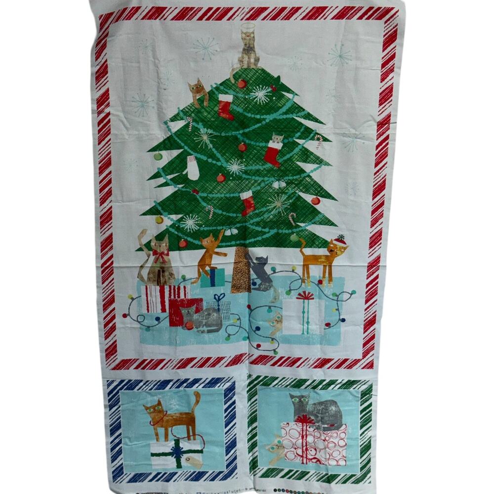 Windham Make Merry Cats Christmas Tree Fabric Panel Maria Kalinowski Quilt
